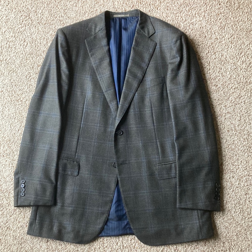 Ermenegildo Zegna Green Blue Windowpane Check Wool Sport Coat Eu 54 US 44